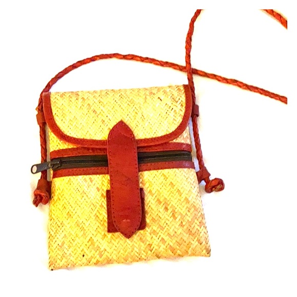 Handbags - Boutique woven crossbody bag with red strap
